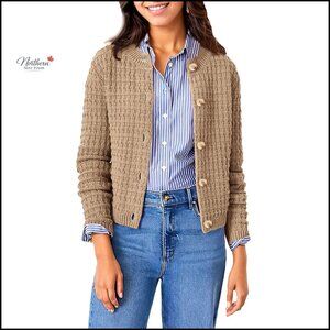 Cropped Knit Cardigan, Crewneck Open Front Button Down, Soft Fabric